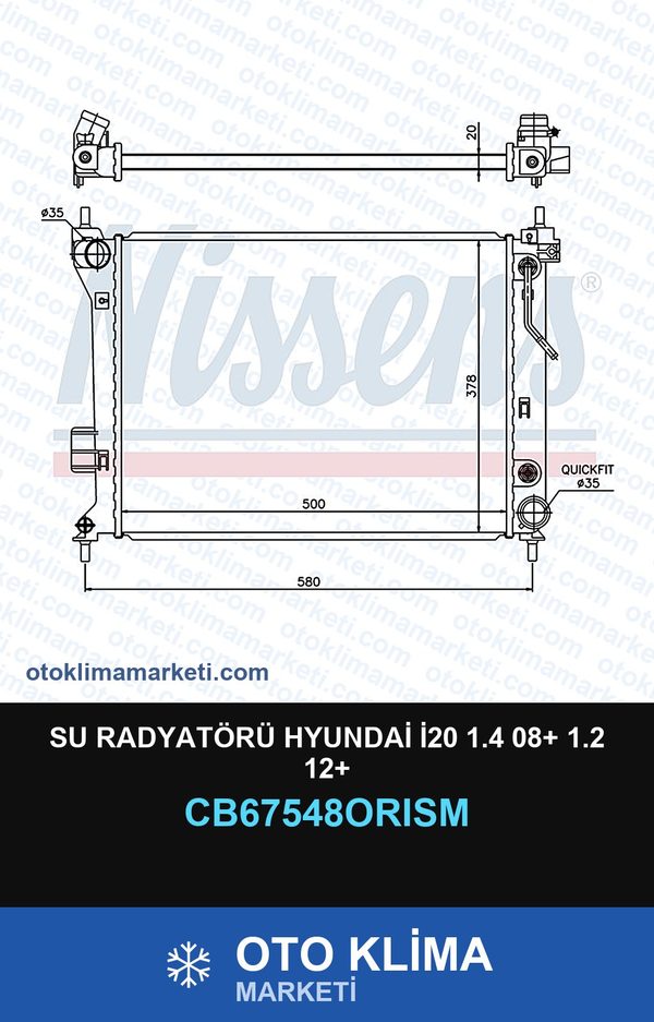 Su Radyatörü Hyundai İ20 1.4 08+ 1.2 12+ — SU RADYATÖRÜ — ORİS marka — Uyumlu: HYUNDAI