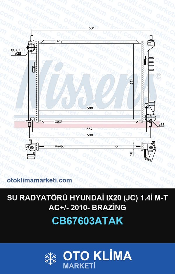 Su Radyatörü Hyundai IX20 (Jc) 1.4İ M-T AC+/- 2010- Brazing — SU RADYATÖRÜ — VEKA marka — Uyumlu: HYUNDAI