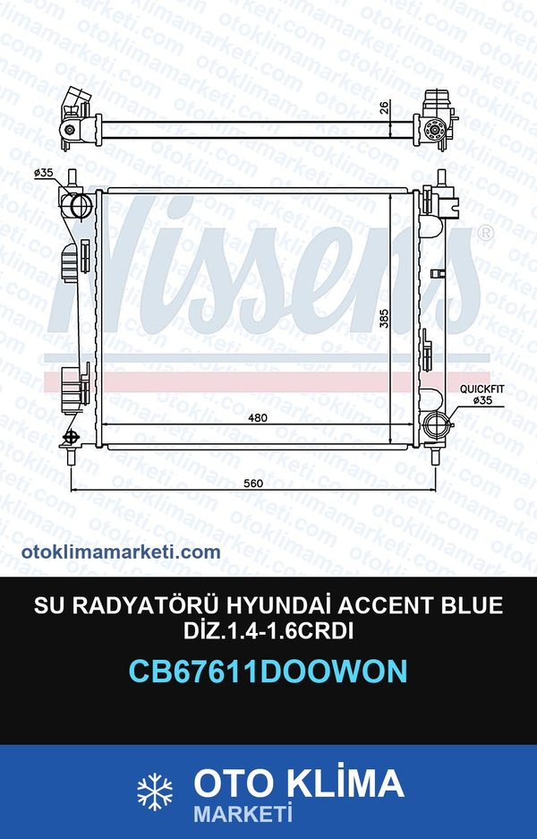 Su Radyatörü Hyundai Accent Blue Diz.1.4-1.6CRDI — SU RADYATÖRÜ — DOOWON marka — Uyumlu: HYUNDAI