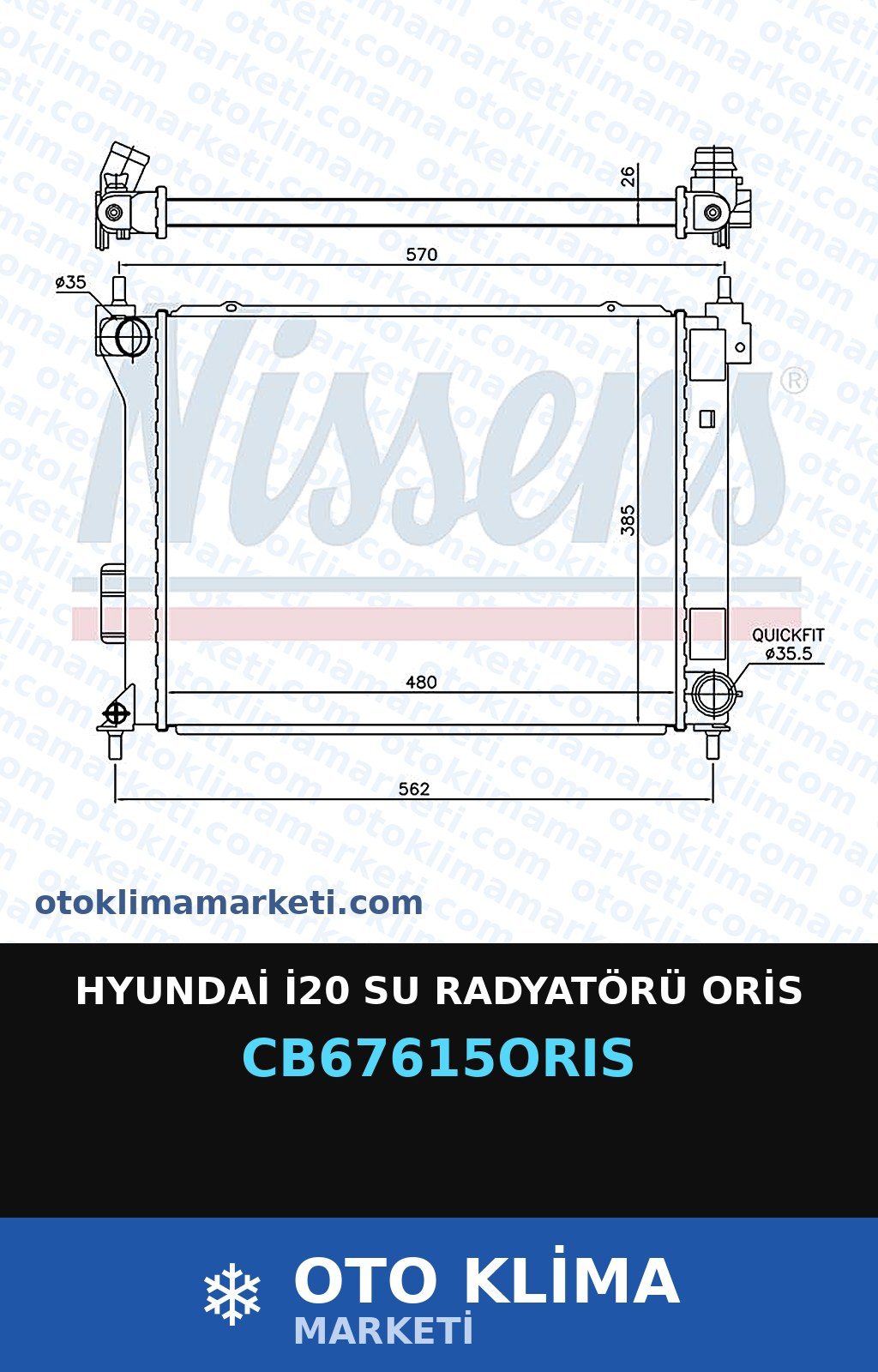 Hyundai İ20 Su Radyatörü Oris — SU RADYATÖRÜ — ORİS marka — Uyumlu: HYUNDAI