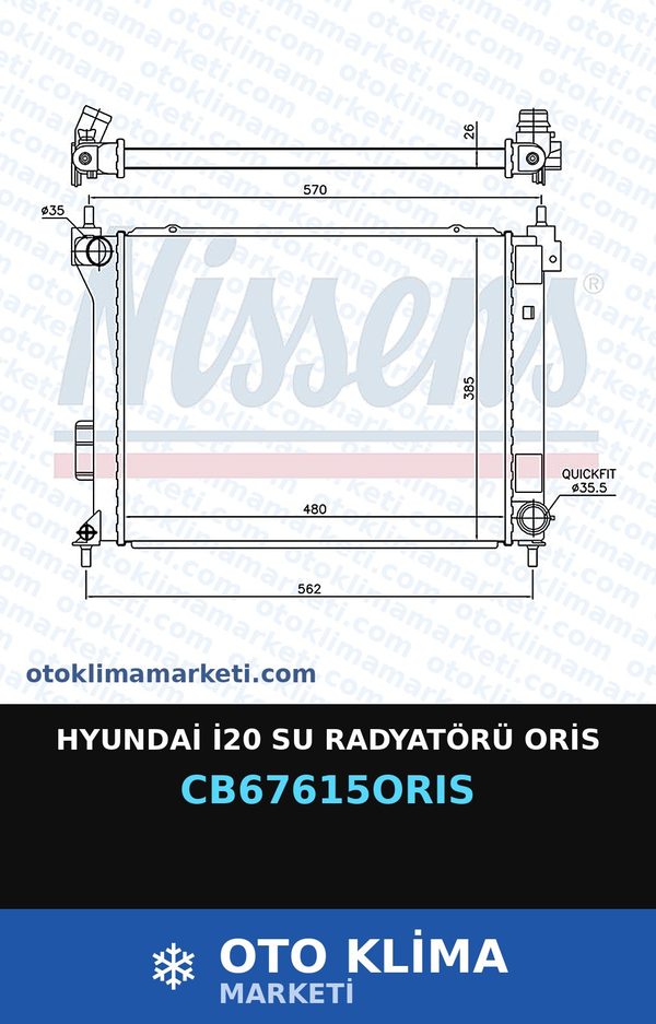 Hyundai İ20 Su Radyatörü Oris — SU RADYATÖRÜ — ORİS marka — Uyumlu: HYUNDAI