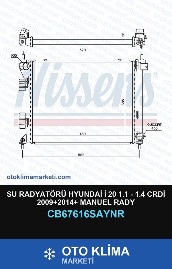 Su Radyatörü Hyundai İ 20 1.1 - 1.4 CRDİ 2009+2014+ Manuel Rady — SU RADYATÖRÜ — UNICORE marka — Uyumlu: HYUNDAI