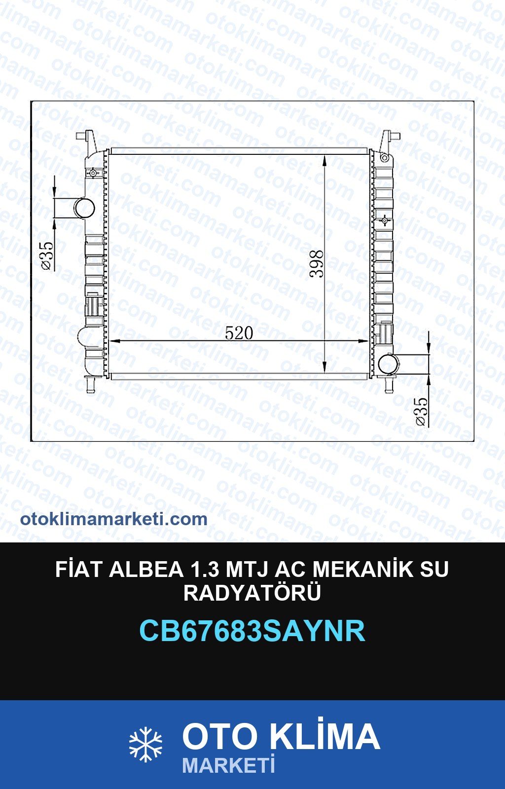 Fiat Albea 1.3 Mtj AC Mekanik Su Radyatörü — SU RADYATÖRÜ — COOLTECH marka — Uyumlu: FIAT
