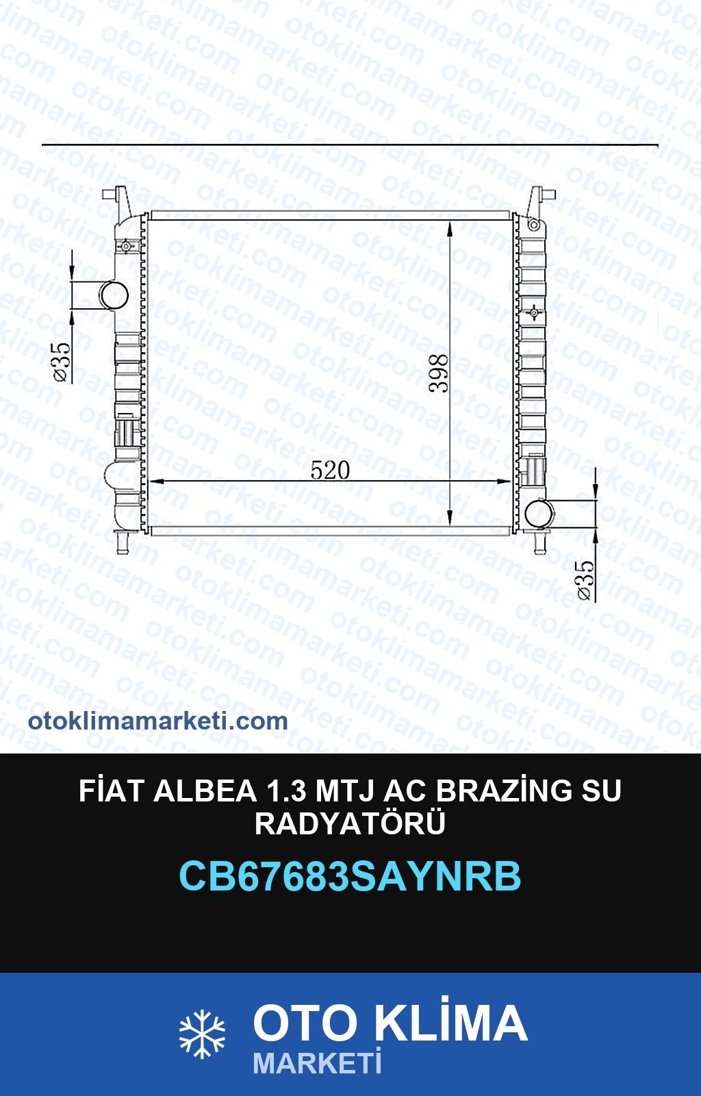 Fiat Albea 1.3 Mtj AC Brazing Su Radyatörü — SU RADYATÖRÜ — UNICORE marka — Uyumlu: FIAT
