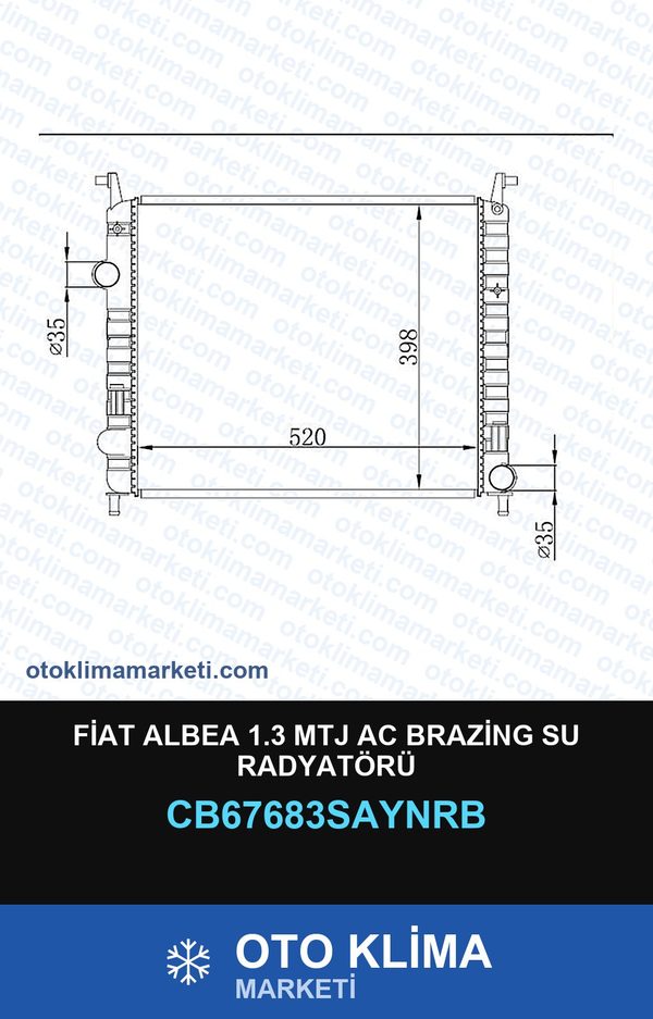 Fiat Albea 1.3 Mtj AC Brazing Su Radyatörü — SU RADYATÖRÜ — UNICORE marka — Uyumlu: FIAT