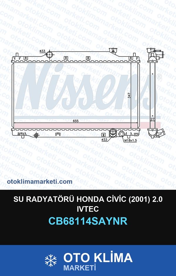 Su Radyatörü Honda Civic (2001) 2.0 IVTEC — SU RADYATÖRÜ — UNICORE marka — Uyumlu: HONDA
