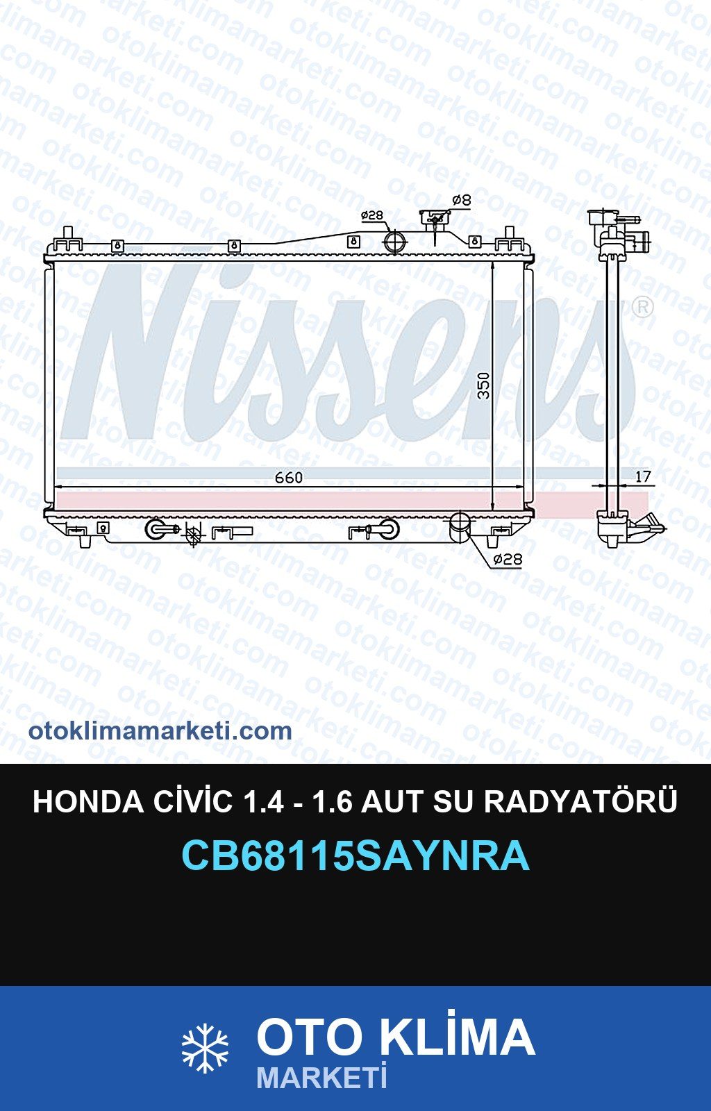 Honda Civic 1.4 - 1.6 Aut Su Radyatörü — SU RADYATÖRÜ — UNICORE marka — Uyumlu: HONDA