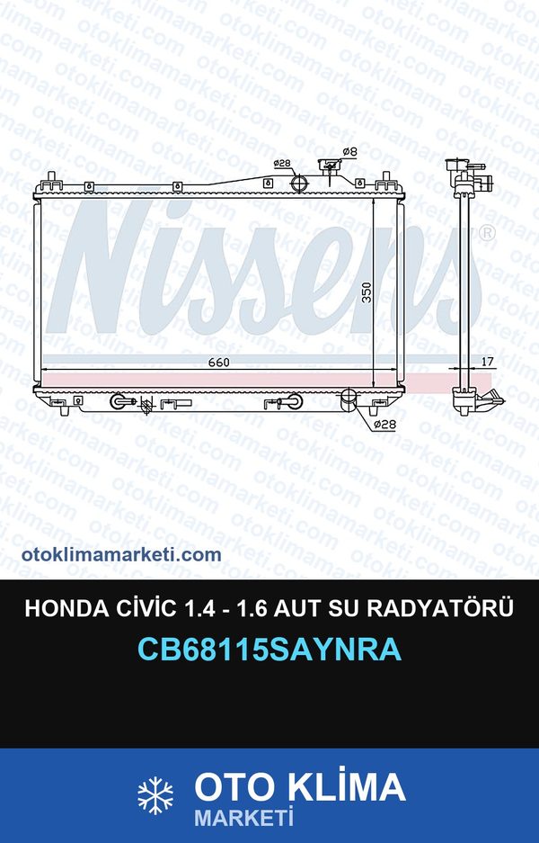 Honda Civic 1.4 - 1.6 Aut Su Radyatörü — SU RADYATÖRÜ — UNICORE marka — Uyumlu: HONDA