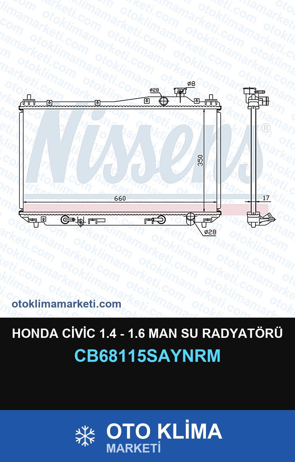 Honda Civic 1.4 - 1.6 MAN Su Radyatörü — SU RADYATÖRÜ — UNICORE marka — Uyumlu: HONDA, MAN