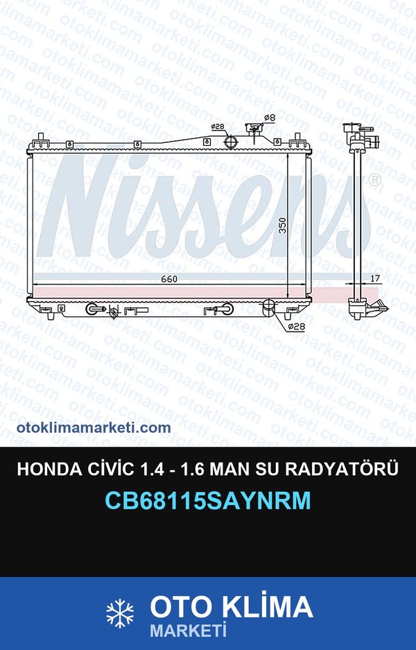 Honda Civic 1.4 - 1.6 MAN Su Radyatörü — SU RADYATÖRÜ — UNICORE marka — Uyumlu: HONDA, MAN