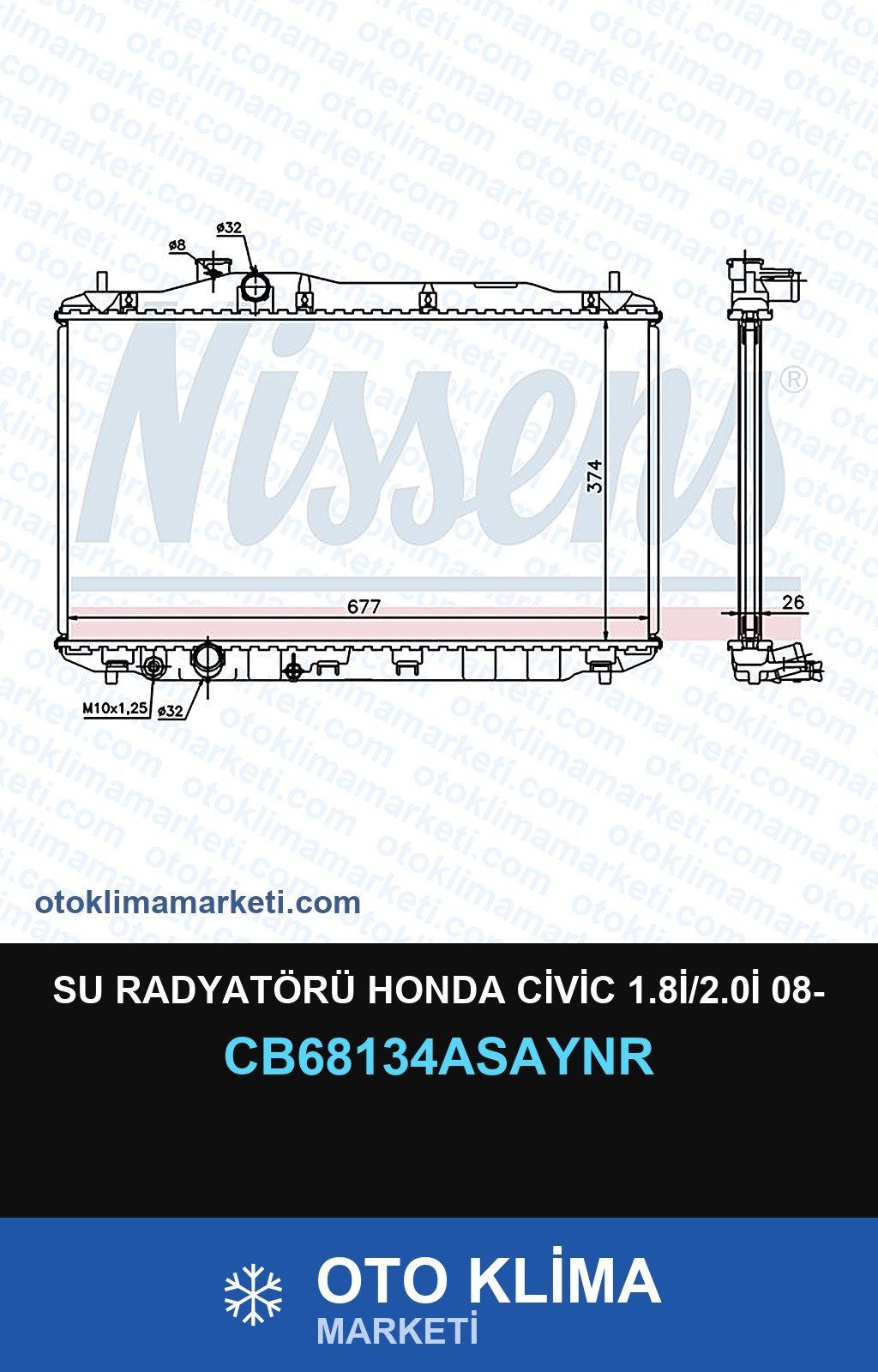 Su Radyatörü Honda Civic 1.8İ/2.0İ 08- — SU RADYATÖRÜ — UNICORE marka — Uyumlu: HONDA