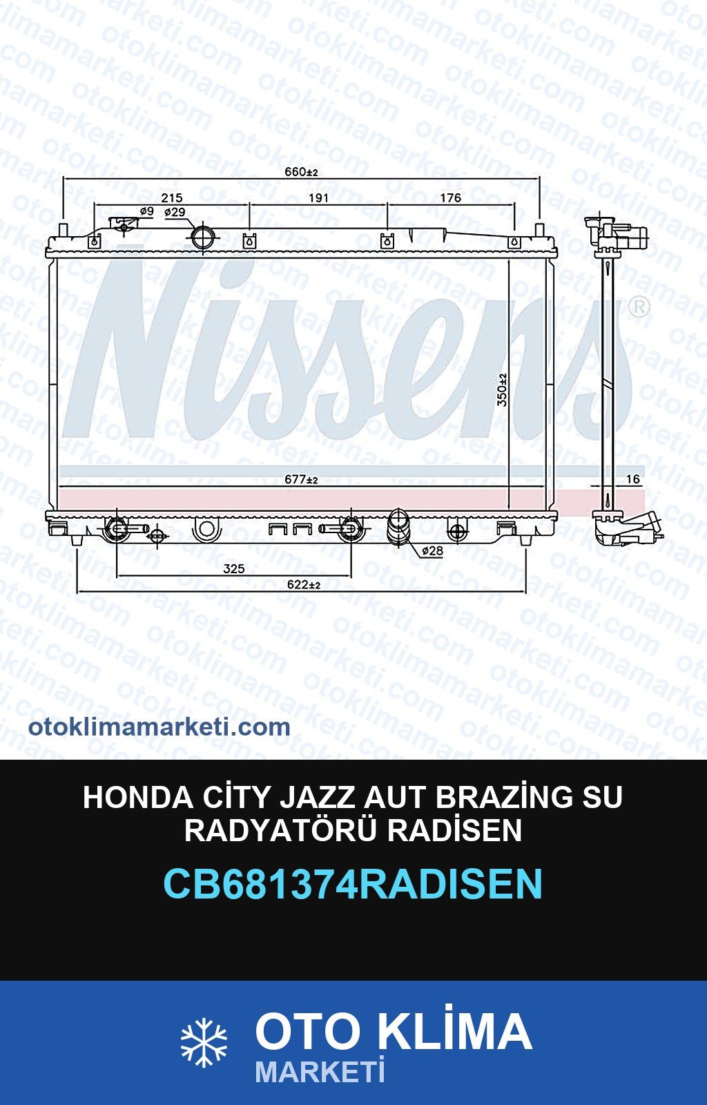 Honda City Jazz Aut Brazing Su Radyatörü Radisen — SU RADYATÖRÜ — RADİSEN marka — Uyumlu: HONDA