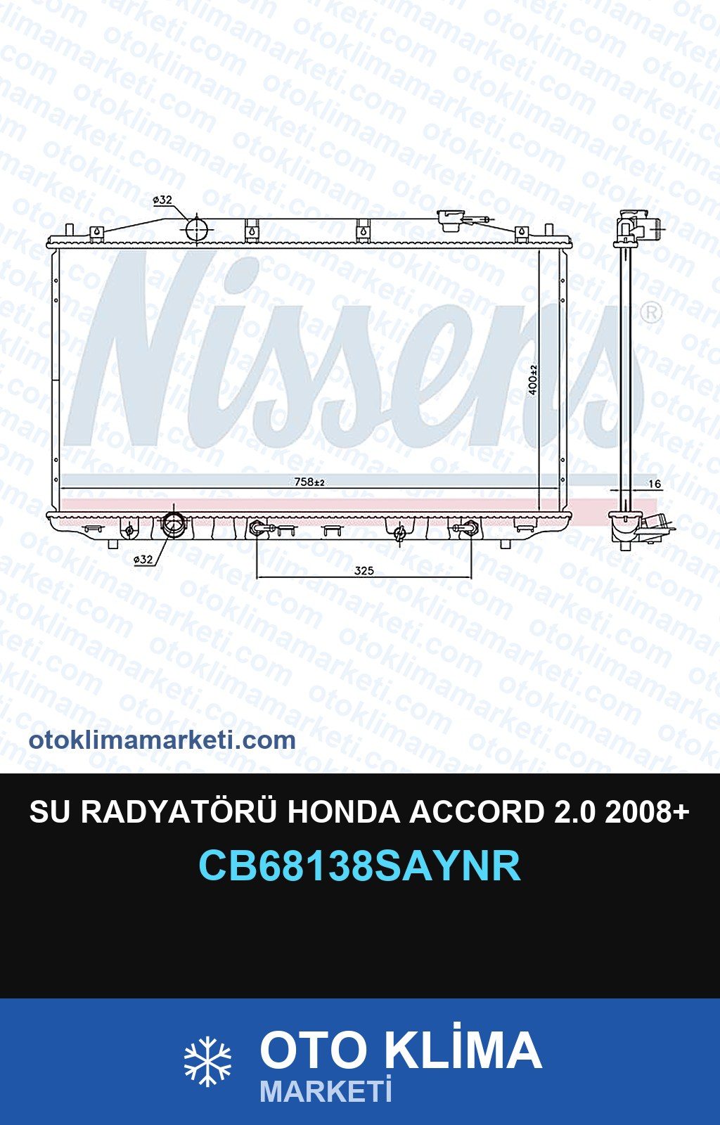 Su Radyatörü Honda Accord 2.0 2008+ — SU RADYATÖRÜ — UNICORE marka — Uyumlu: HONDA