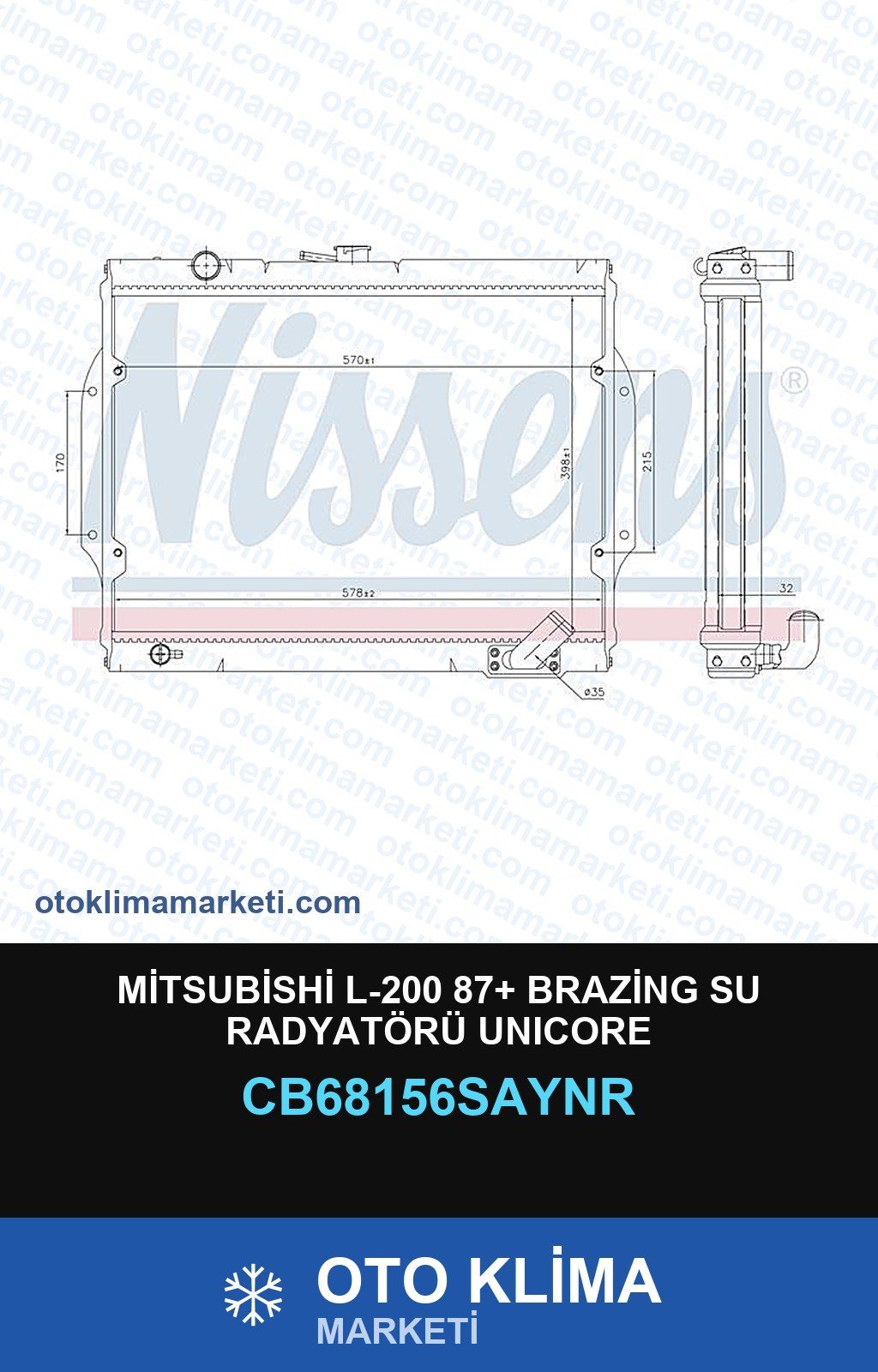 Mitsubishi L-200 87+ Brazing Su Radyatörü Unicore — SU RADYATÖRÜ — UNICORE marka — Uyumlu: MITSUBISHI