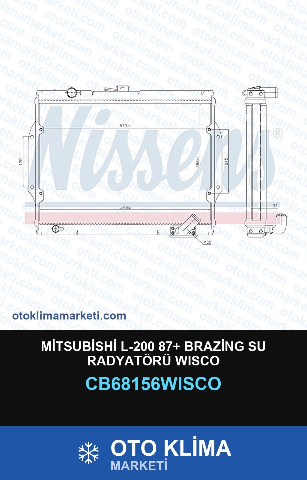 Mitsubishi L-200 87+ Brazing Su Radyatörü Wisco — SU RADYATÖRÜ — WISCO marka — Uyumlu: MITSUBISHI