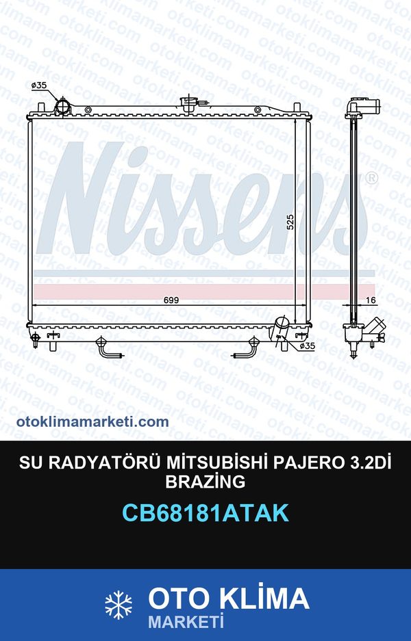 Su Radyatörü Mitsubishi Pajero 3.2Dİ Brazing — SU RADYATÖRÜ — VEKA marka — Uyumlu: MITSUBISHI