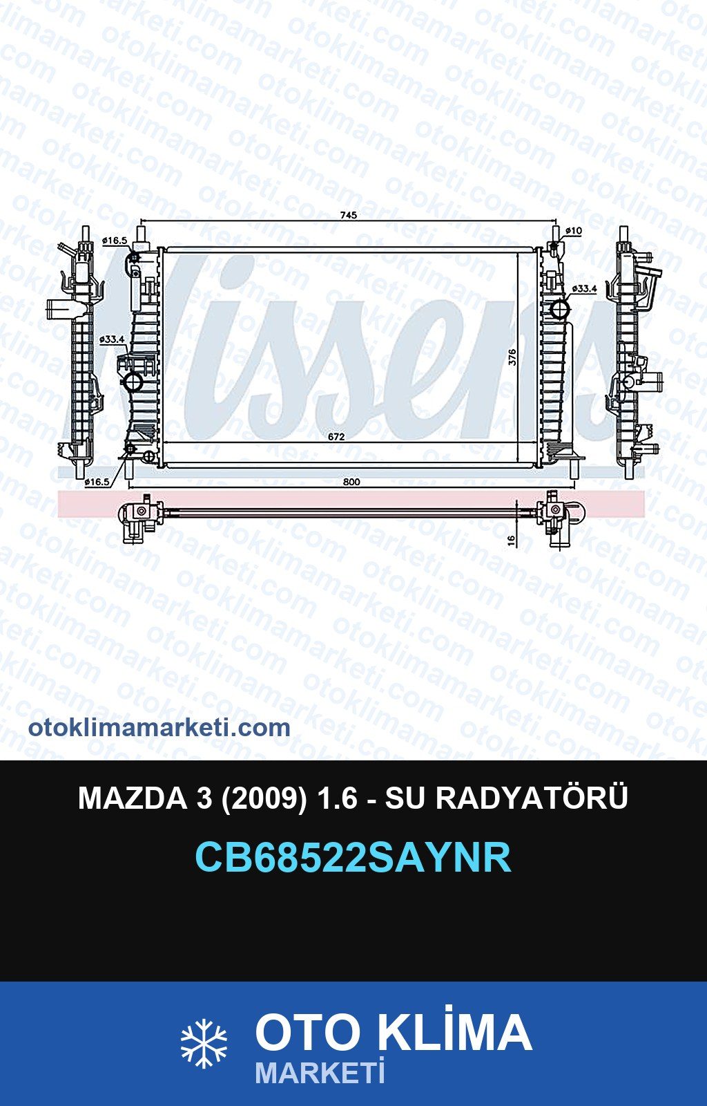 Mazda 3 (2009) 1.6 - Su Radyatörü — SU RADYATÖRÜ — UNICORE marka — Uyumlu: MAZDA