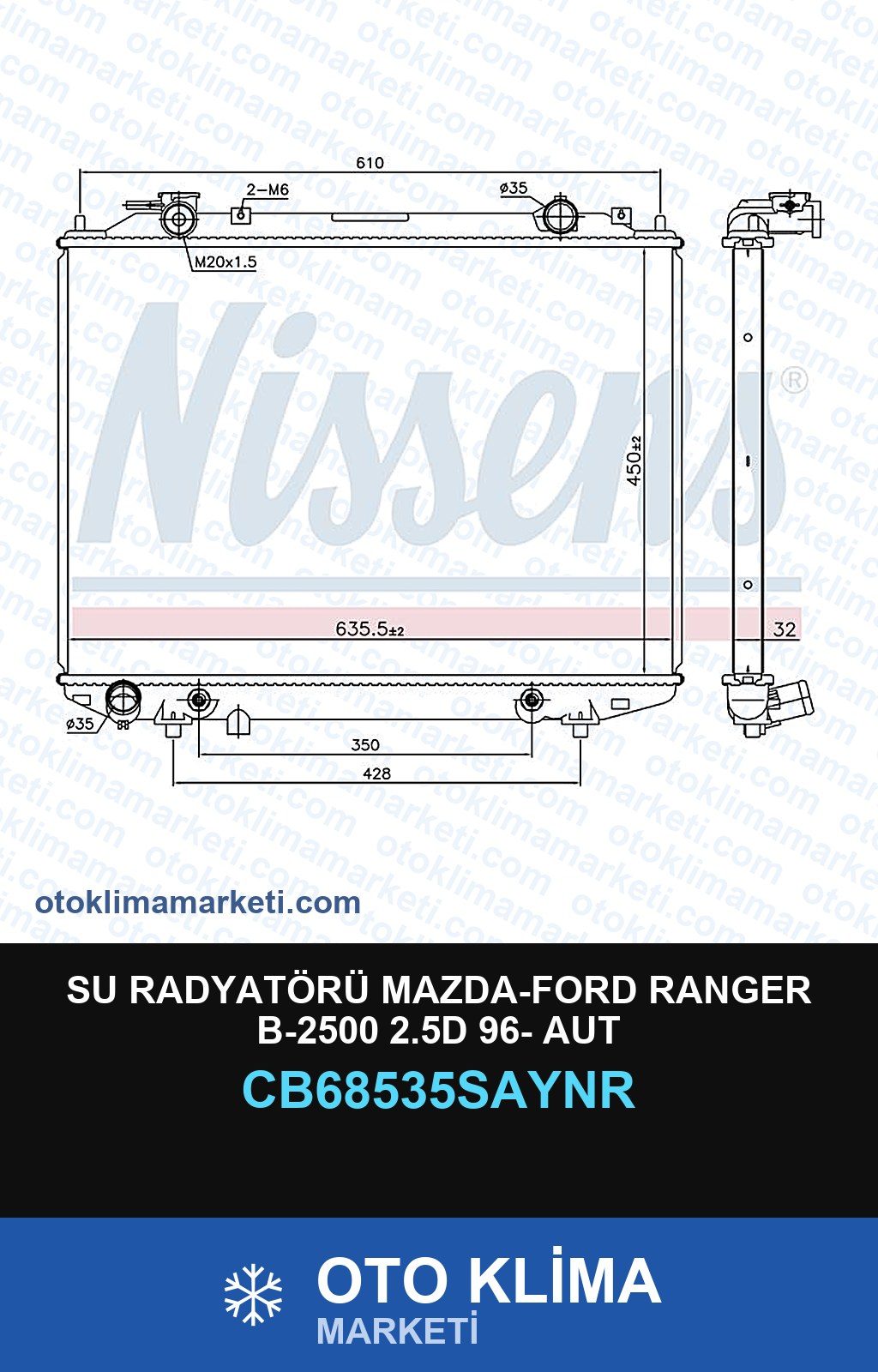 Su Radyatörü Mazda-Ford Ranger B-2500 2.5D 96- Aut — SU RADYATÖRÜ — UNICORE marka — Uyumlu: FORD, MAZDA