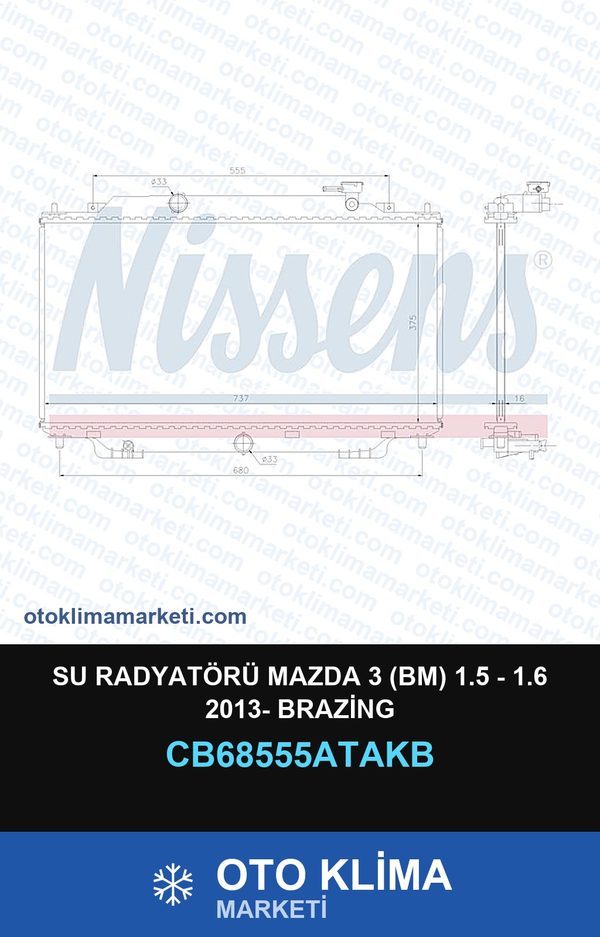Su Radyatörü Mazda 3 (Bm) 1.5 - 1.6 2013- Brazing — SU RADYATÖRÜ — VEKA marka — Uyumlu: MAZDA