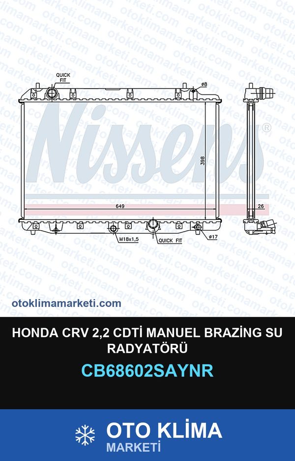 Honda CRV 2,2 CDTİ Manuel Brazing Su Radyatörü — SU RADYATÖRÜ — UNICORE marka — Uyumlu: HONDA
