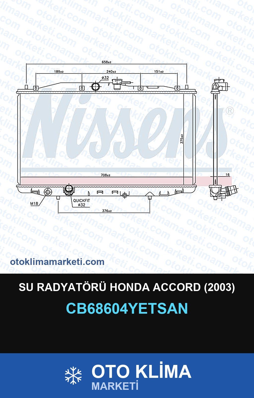 Su Radyatörü Honda Accord (2003) — SU RADYATÖRÜ — YETSAN marka — Uyumlu: HONDA