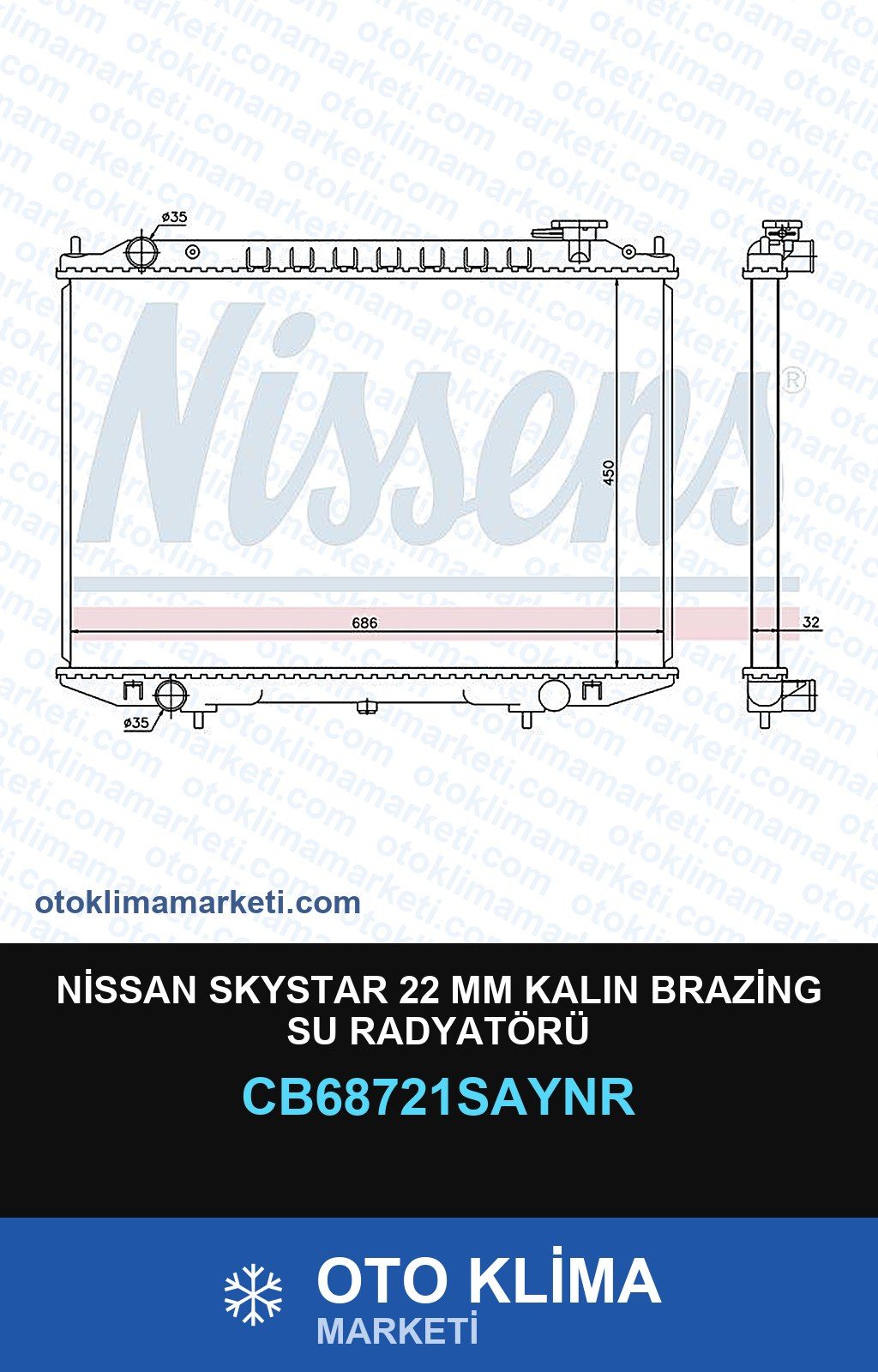 Nissan Skystar 22 MM Kalın Brazing Su Radyatörü — SU RADYATÖRÜ — UNICORE marka — Uyumlu: NISSAN