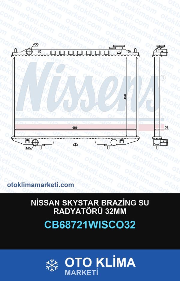 Nissan Skystar Brazing Su Radyatörü 32MM — SU RADYATÖRÜ — WISCO marka — Uyumlu: NISSAN