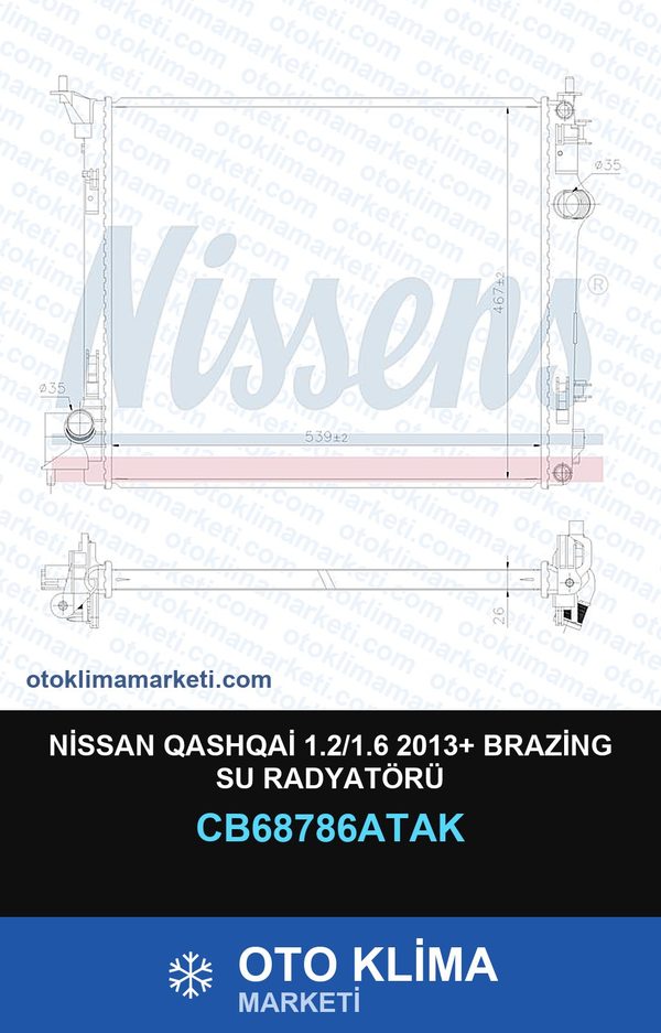 Nissan Qashqai 1.2/1.6 2013+ Brazing Su Radyatörü — SU RADYATÖRÜ — VEKA marka — Uyumlu: NISSAN