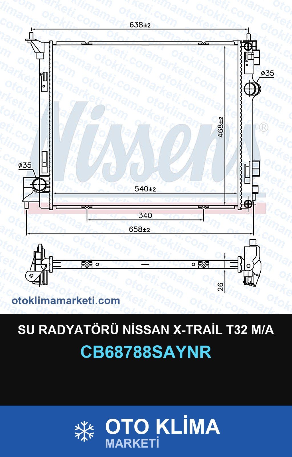 Su Radyatörü Nissan X-Trail T32 M/A — SU RADYATÖRÜ — UNICORE marka — Uyumlu: NISSAN