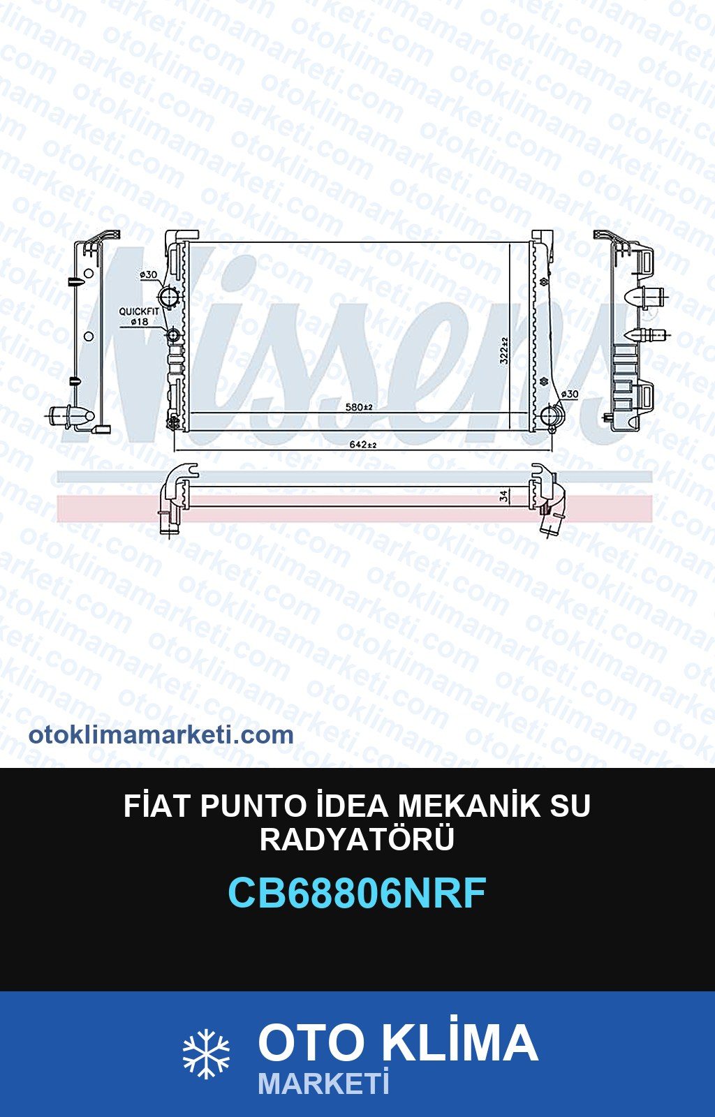 Fiat Punto İdea Mekanik Su Radyatörü — SU RADYATÖRÜ — NRF marka — Uyumlu: FIAT