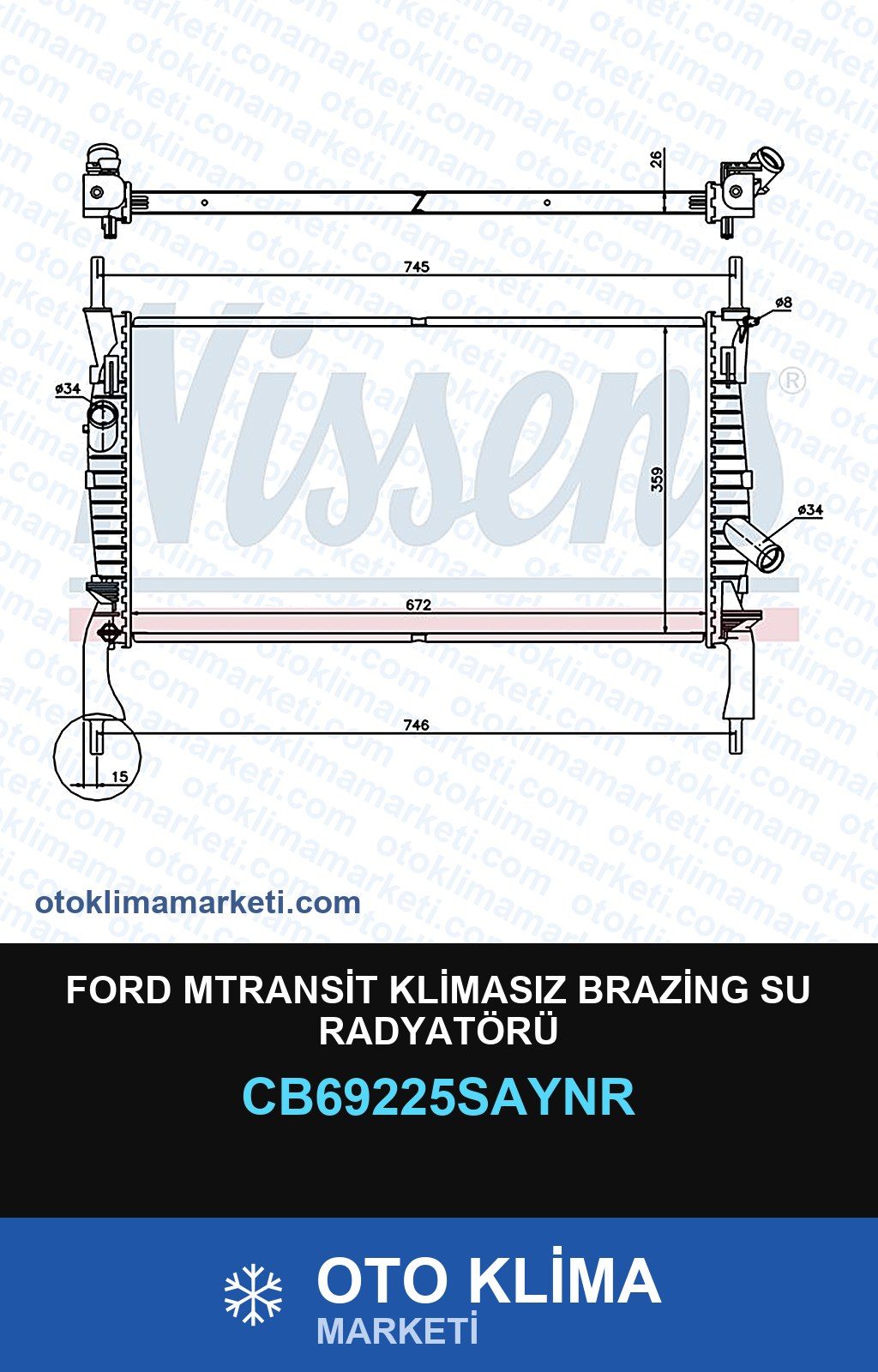 Ford Mtransit Klimasız Brazing Su Radyatörü — SU RADYATÖRÜ — UNICORE marka — Uyumlu: FORD