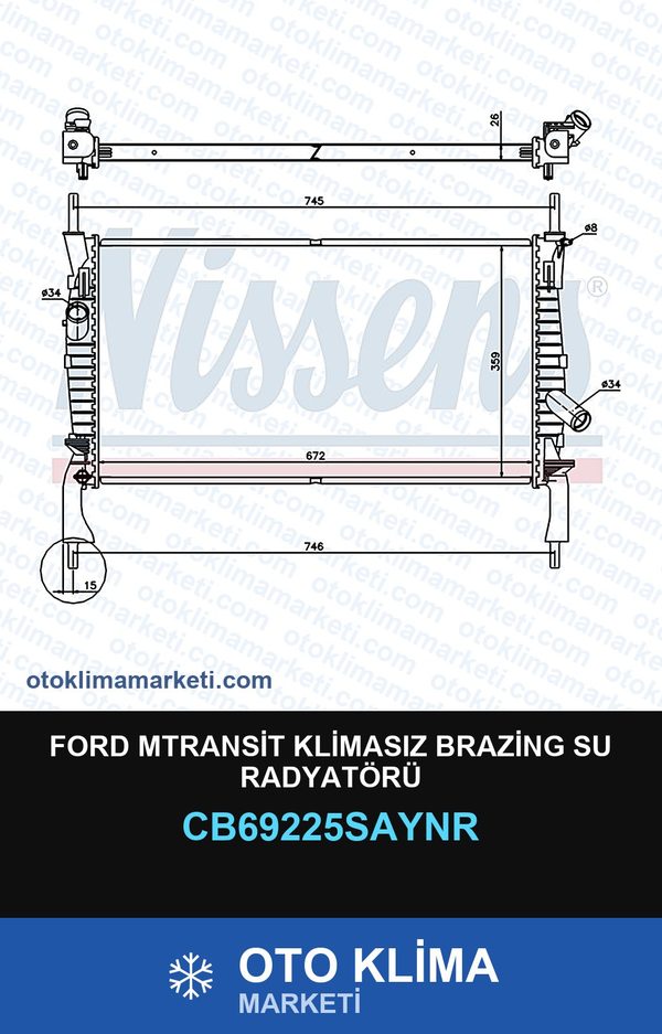 Ford Mtransit Klimasız Brazing Su Radyatörü — SU RADYATÖRÜ — UNICORE marka — Uyumlu: FORD
