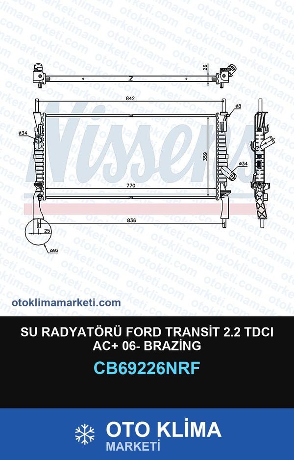 Su Radyatörü Ford Transit 2.2 TDCI AC+ 06- Brazing — SU RADYATÖRÜ — NRF marka — Uyumlu: FORD