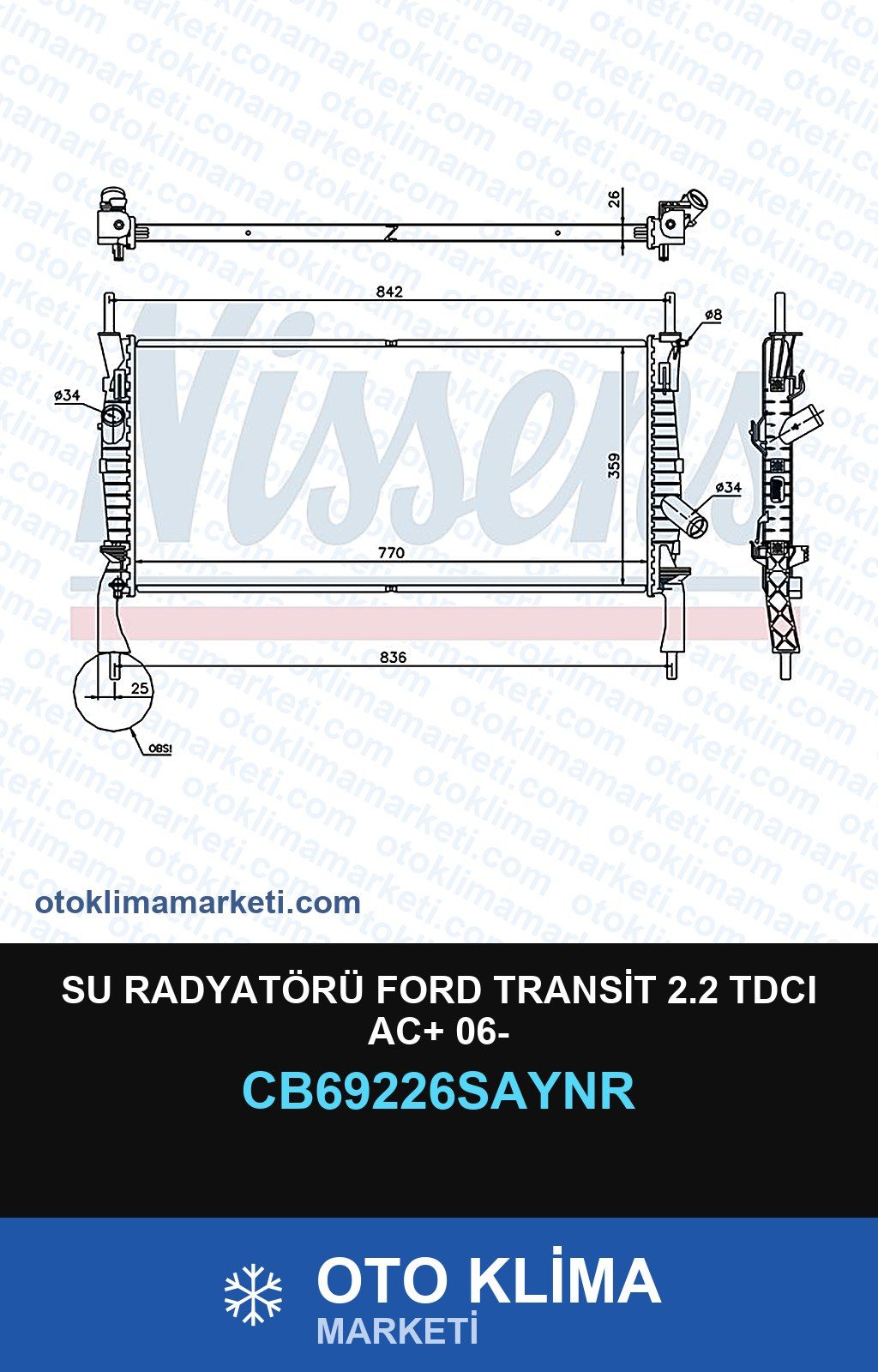Su Radyatörü Ford Transit 2.2 TDCI AC+ 06- — SU RADYATÖRÜ — UNICORE marka — Uyumlu: FORD