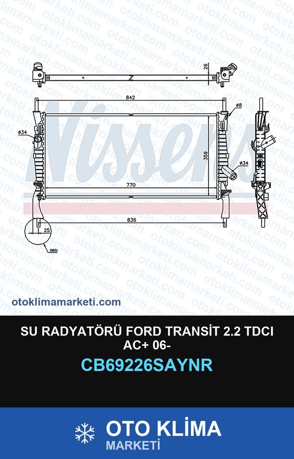 Su Radyatörü Ford Transit 2.2 TDCI AC+ 06- — SU RADYATÖRÜ — UNICORE marka — Uyumlu: FORD