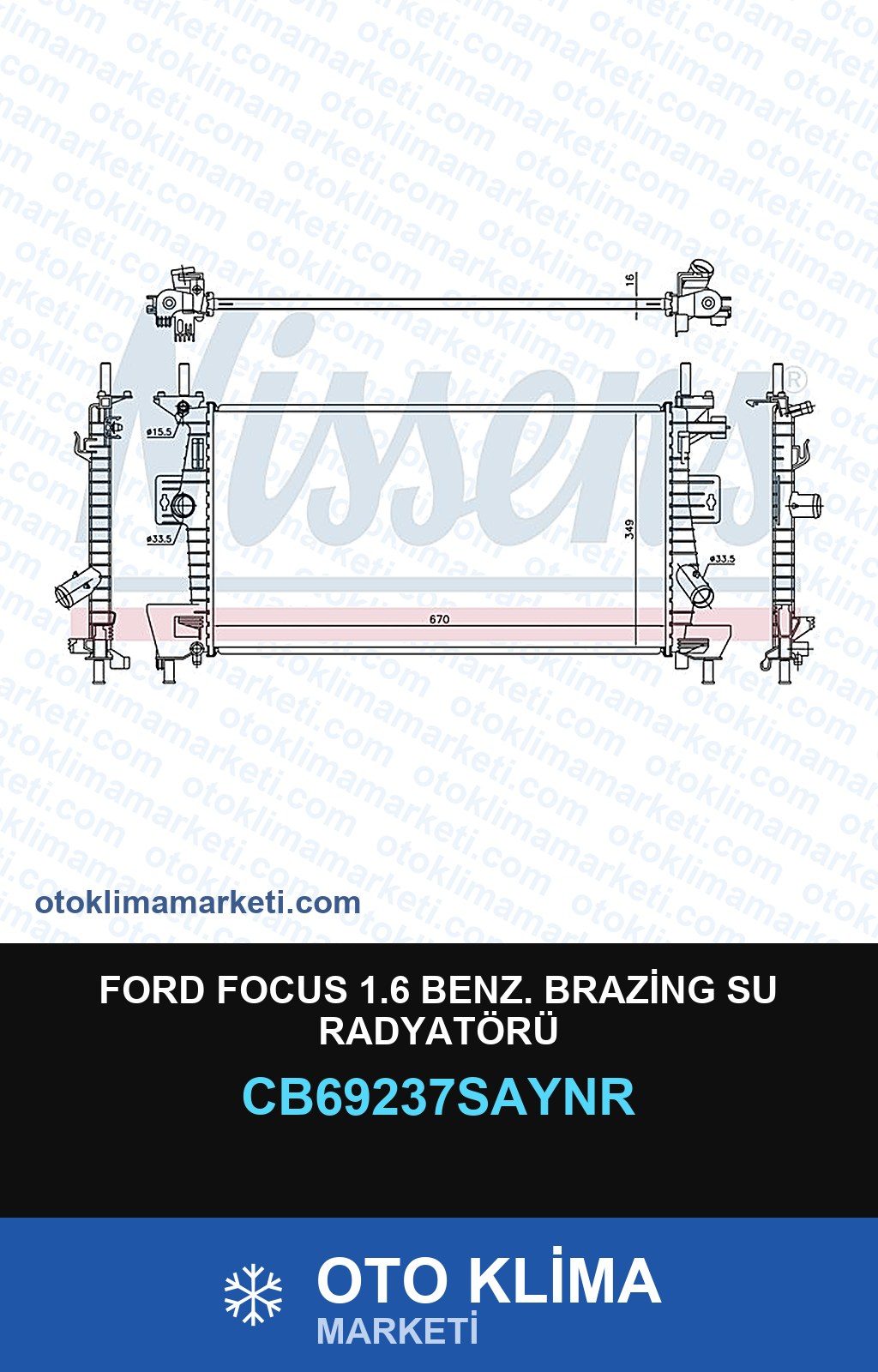 Ford Focus 1.6 Benz. Brazing Su Radyatörü — SU RADYATÖRÜ — UNICORE marka — Uyumlu: FORD