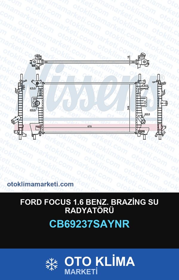 Ford Focus 1.6 Benz. Brazing Su Radyatörü — SU RADYATÖRÜ — UNICORE marka — Uyumlu: FORD