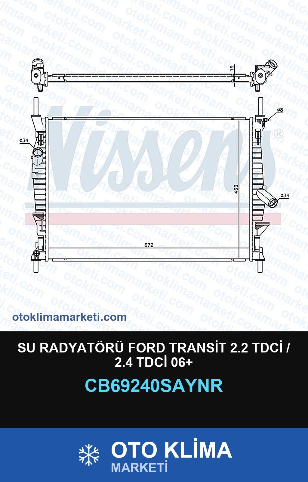 Su Radyatörü Ford Transit 2.2 TDCİ / 2.4 TDCİ 06+ — SU RADYATÖRÜ — UNICORE marka — Uyumlu: FORD