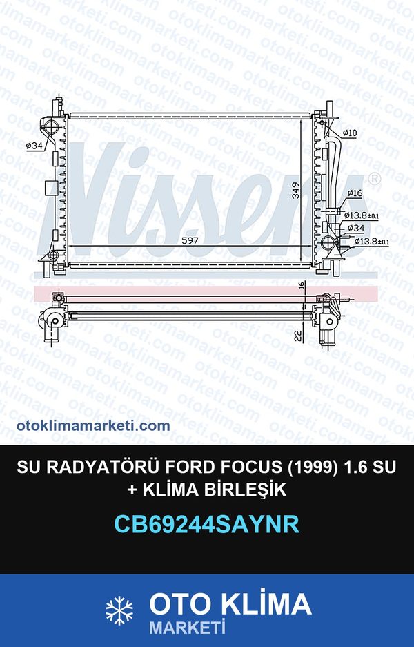 Su Radyatörü Ford Focus (1999) 1.6 Su + Klima Birleşik — SU RADYATÖRÜ — UNICORE marka — Uyumlu: FORD