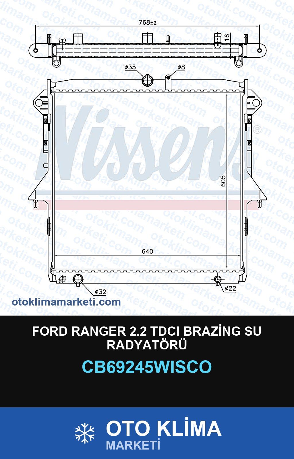 Ford Ranger 2.2 TDCI Brazing Su Radyatörü — SU RADYATÖRÜ — WISCO marka — Uyumlu: FORD