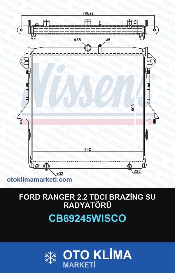 Ford Ranger 2.2 TDCI Brazing Su Radyatörü — SU RADYATÖRÜ — WISCO marka — Uyumlu: FORD