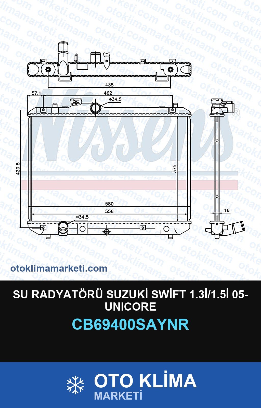 Su Radyatörü Suzuki Swift 1.3İ/1.5İ 05- Unicore — SU RADYATÖRÜ — UNICORE marka — Uyumlu: SUZUKI