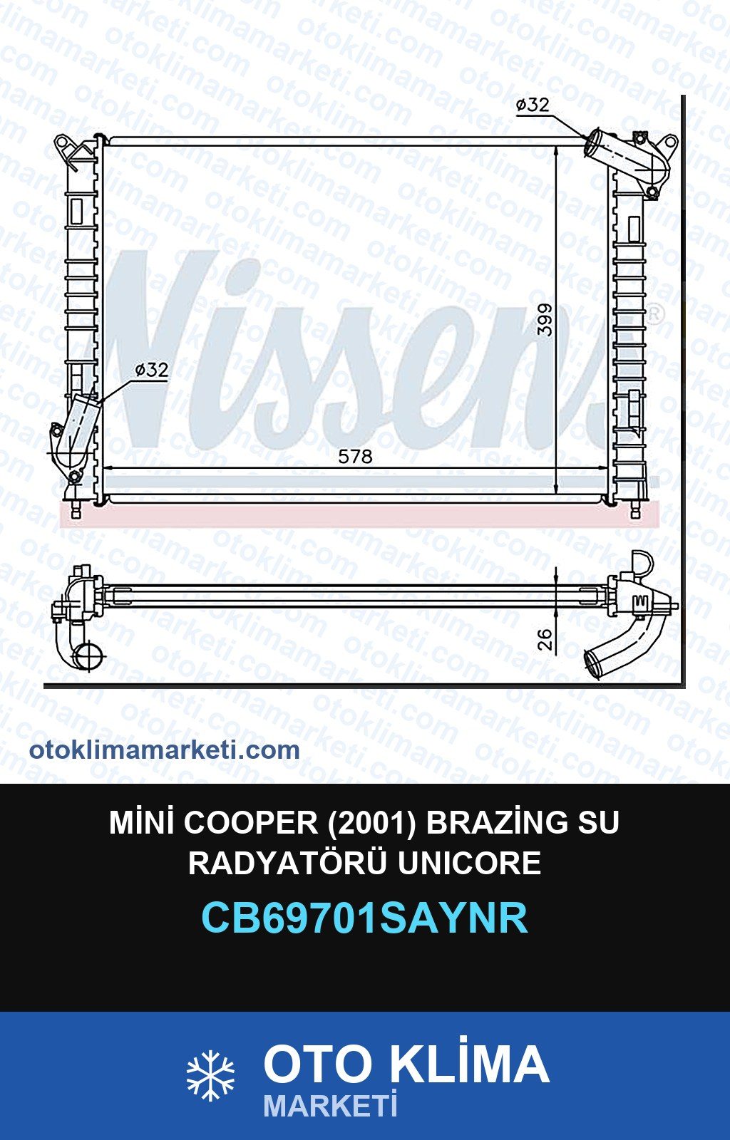 Mini Cooper (2001) Brazing Su Radyatörü Unicore — SU RADYATÖRÜ — UNICORE marka — Uyumlu: MINI
