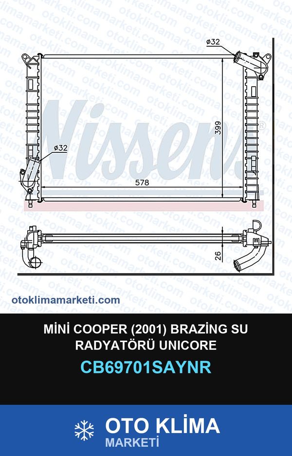Mini Cooper (2001) Brazing Su Radyatörü Unicore — SU RADYATÖRÜ — UNICORE marka — Uyumlu: MINI