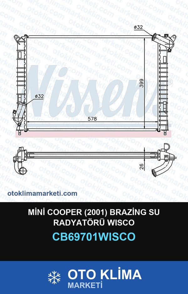 Mini Cooper (2001) Brazing Su Radyatörü Wisco — SU RADYATÖRÜ — WISCO marka — Uyumlu: MINI