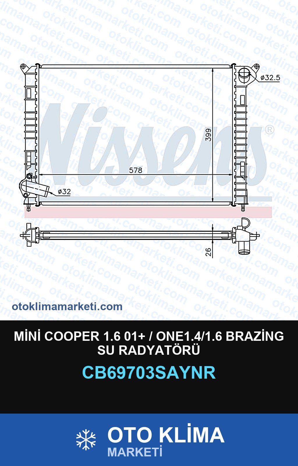 Mini Cooper 1.6 01+ / ONE1.4/1.6 Brazing Su Radyatörü — SU RADYATÖRÜ — UNICORE marka — Uyumlu: MINI