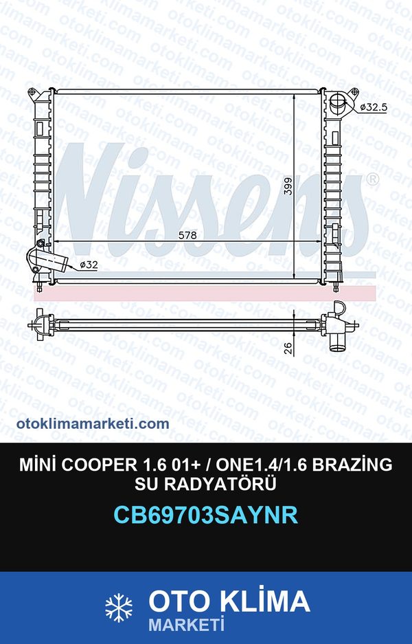 Mini Cooper 1.6 01+ / ONE1.4/1.6 Brazing Su Radyatörü — SU RADYATÖRÜ — UNICORE marka — Uyumlu: MINI