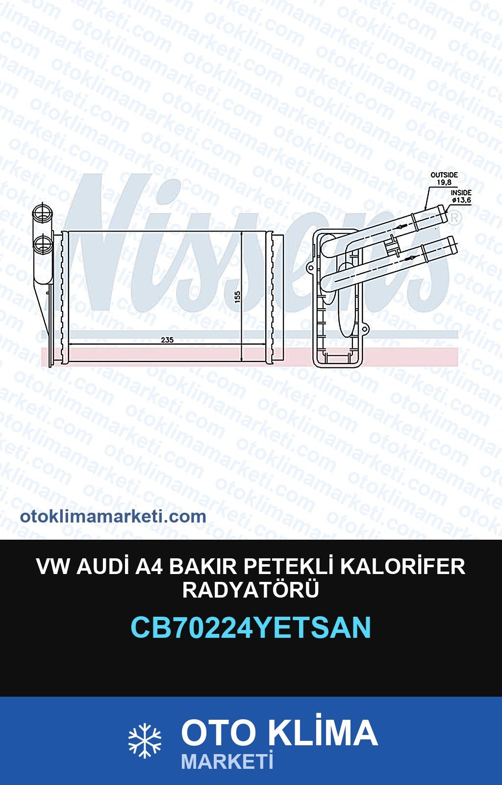 VW Audi A4 Bakır Petekli Kalorifer Radyatörü — KALORİFER PETEĞİ — YETSAN marka — Uyumlu: AUDI, VOLKSWAGEN
