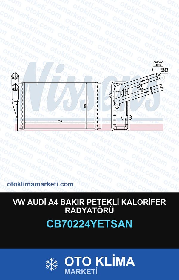 VW Audi A4 Bakır Petekli Kalorifer Radyatörü — KALORİFER PETEĞİ — YETSAN marka — Uyumlu: AUDI, VOLKSWAGEN