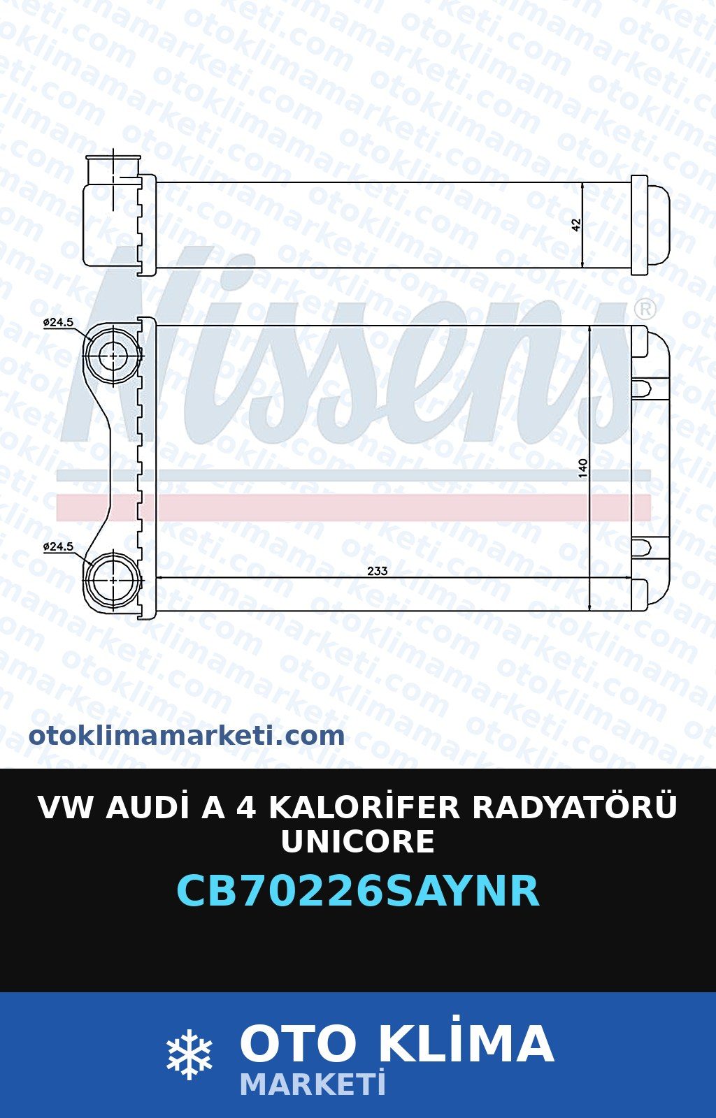 VW Audi A 4 Kalorifer Radyatörü Unicore — KALORİFER PETEĞİ — UNICORE marka — Uyumlu: AUDI, VOLKSWAGEN